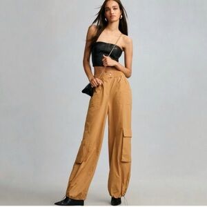 Anthropologie Pilcro Parachute Cargo‎ Pant Nylon Bungee Hem Tan large NWT